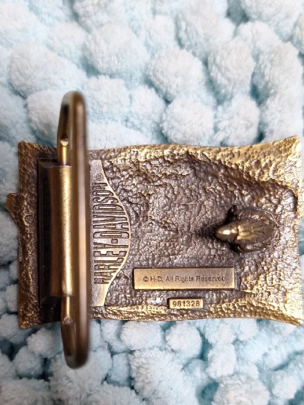 Vintage Harley-Davidson Gold Eagle Belt Buckle with Red Accent